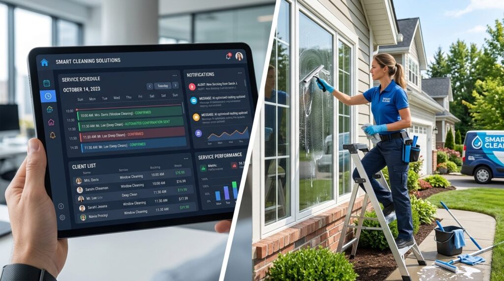 Split-screen concept showing digital transformation: left si